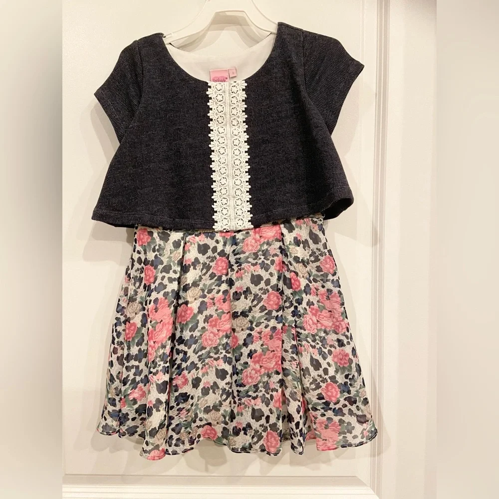 Lipstik Girls‎ Sz 8 Beautiful Overlay Dress w/Lace, Chiffon & Roses NWT Recital